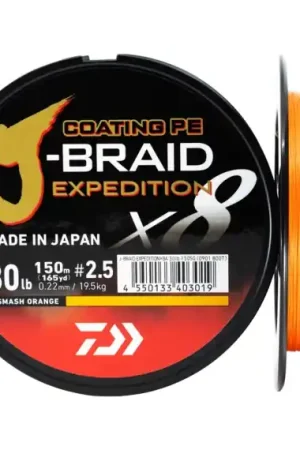 Daiwa J-Braid Expedition x8E 150m Smash Orange - 0.32mm Retour Gratuit