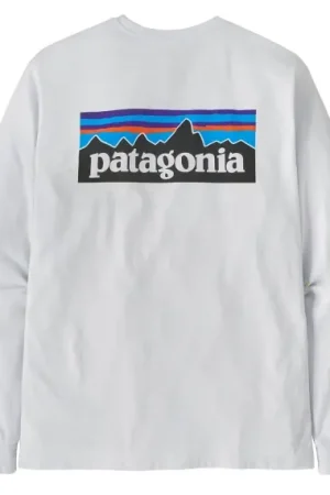 Soldes Patagonia M's L/S P-6 Logo Responsibili-Tee White - M