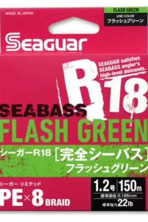 Seaguar R18 Kanzen Seabass 150m Flash Green - 1.0Gou 0.165mm Quantité Limitée