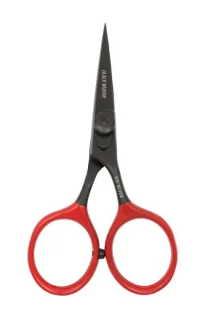 DR Slick SR45BW Black Widow Hair Razor Scissor 4-1/2'' Bent Shaft Black and Red Vente Flash