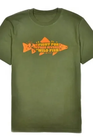 Frödin 'Free Rivers & Wild Fish' T-Shirt - Khaki Green - L Offre Exclusive