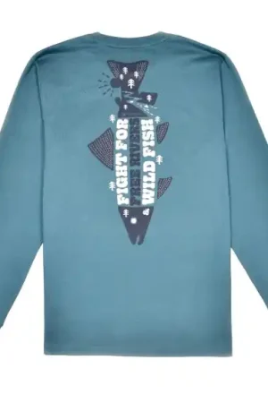 Frödin 'Free Rivers & Wild Fish' Long-Sleeve T-Shirt - Earth Blue - Xl Produit De Marque