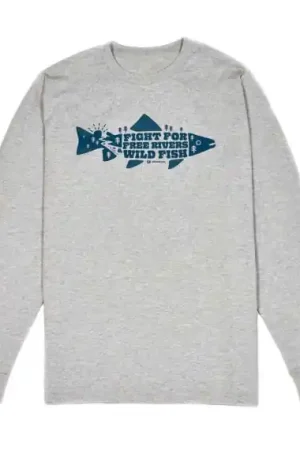 Frödin 'Free Rivers & Wild Fish' Long-Sleeve T-Shirt - Heather Grey - Xl Quantité Limitée