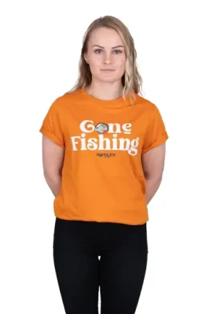 SQRTN Gone Fishing T-Shirt Orange Caramel - S Populaire