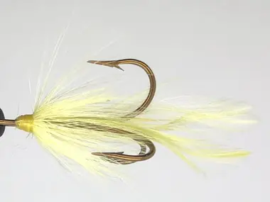 10 Flies - Yellow Feather Yellow Head on Bronze 1/0 Mustad Treble Hook Offre Spéciale