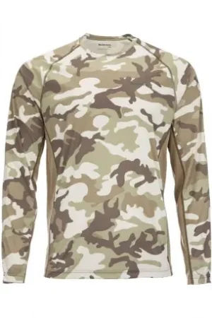 Pas Cher T-Shirt SIMMS Sflex Crewneck Prints Woodland Camo Sandbar(longues manches) Taille XL