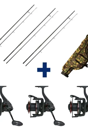 Pack 3 Cannes Carp Addict 12 ft 3.5 lbs + 3 Moulinets 8000 LC + Fourreau Meilleure Vente