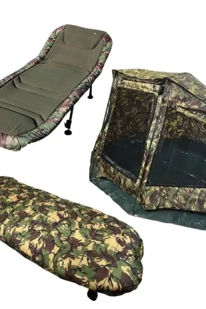Offre Du Jour Pack Carp Addict Camo Brolly Sstem + Bedchair + Duvet