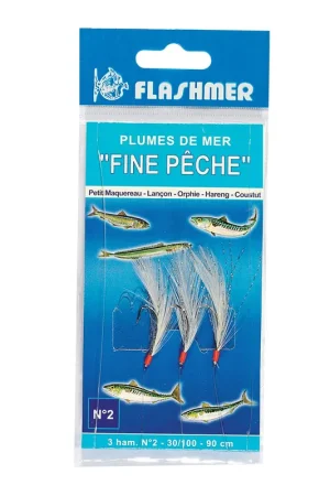 Plume de Mer Fine Flashmer 3 Hameçons N°2 Blanc Prix Promo