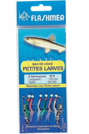 Bas de ligne flashmer petites larves 6 hameçons Dernier Modèle