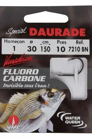 Soldes 10 hameçons montés water queen flurocarbon + vanadium spécial daurade