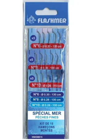Achat Immédiat Kit 15 hamecons montés mer flashmer special mer peches fines