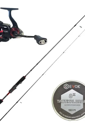 Soldes Pack Canne Spinning Evok Invictus V2 2.01m, 3-10g + Moulinet Evok Invictus 2500FD + Tresse Evok Tactikal Braid 0.10mm