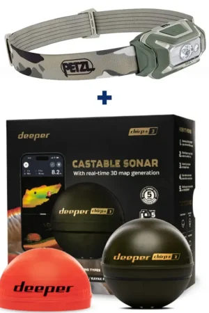 Pack Deeper Chirp+ 3D sondeur sans fil avec GPS et création carto 3D + Lampe Frontale Petzl Aria 1 Camo Promotion Saisonnière
