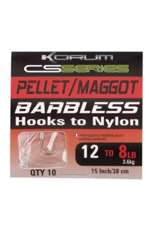 Expédié Aujourd'hui Korum CS Series Barbless Hooks To Nylon Pellet/Maggot